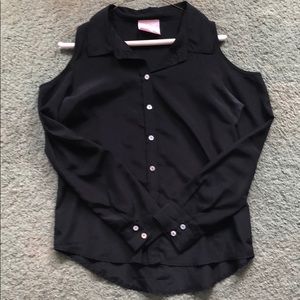Cold shoulder button down top